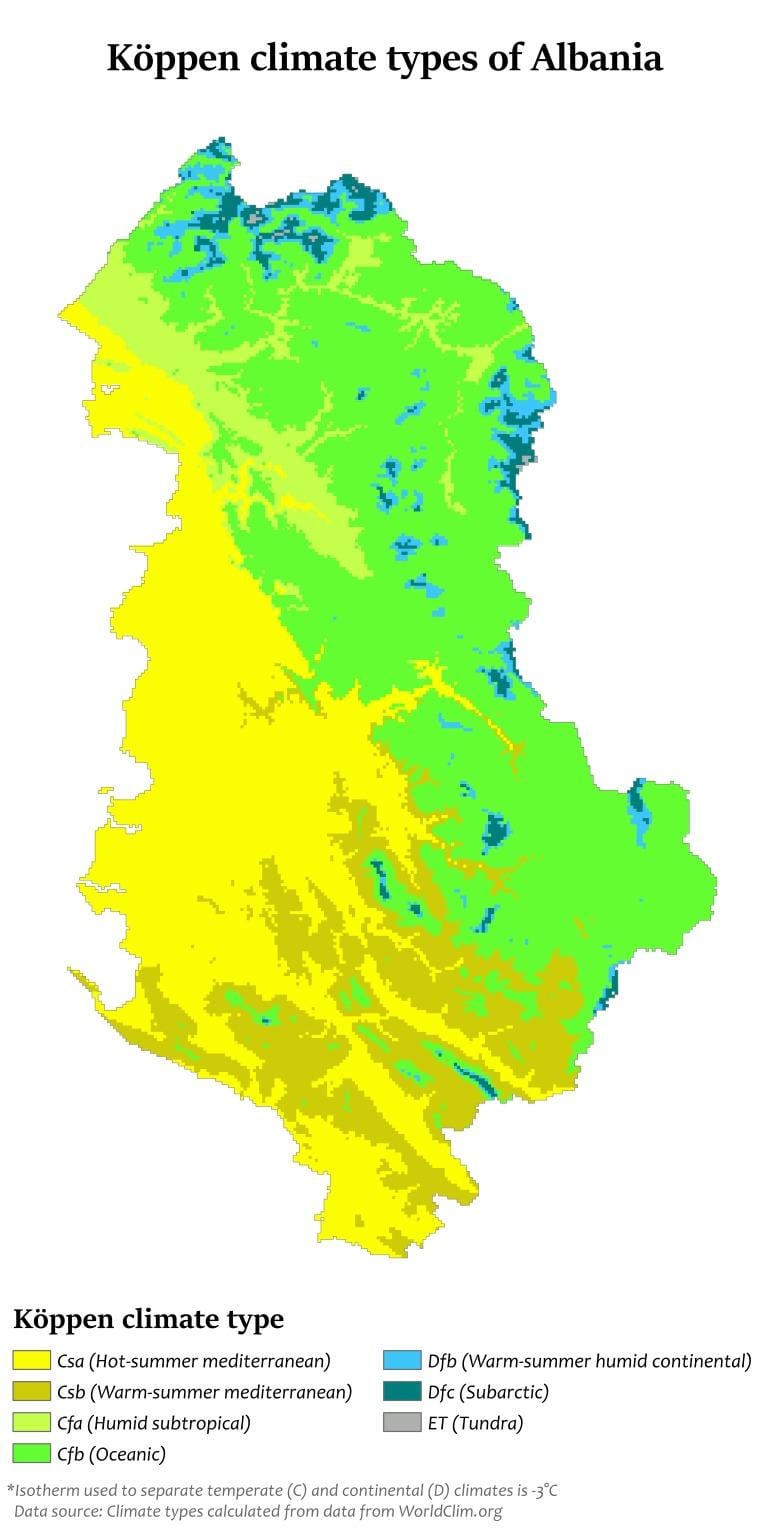 térkép Albánia éghajlat