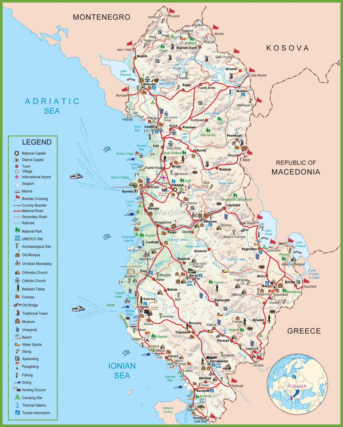 térkép Albánia turista