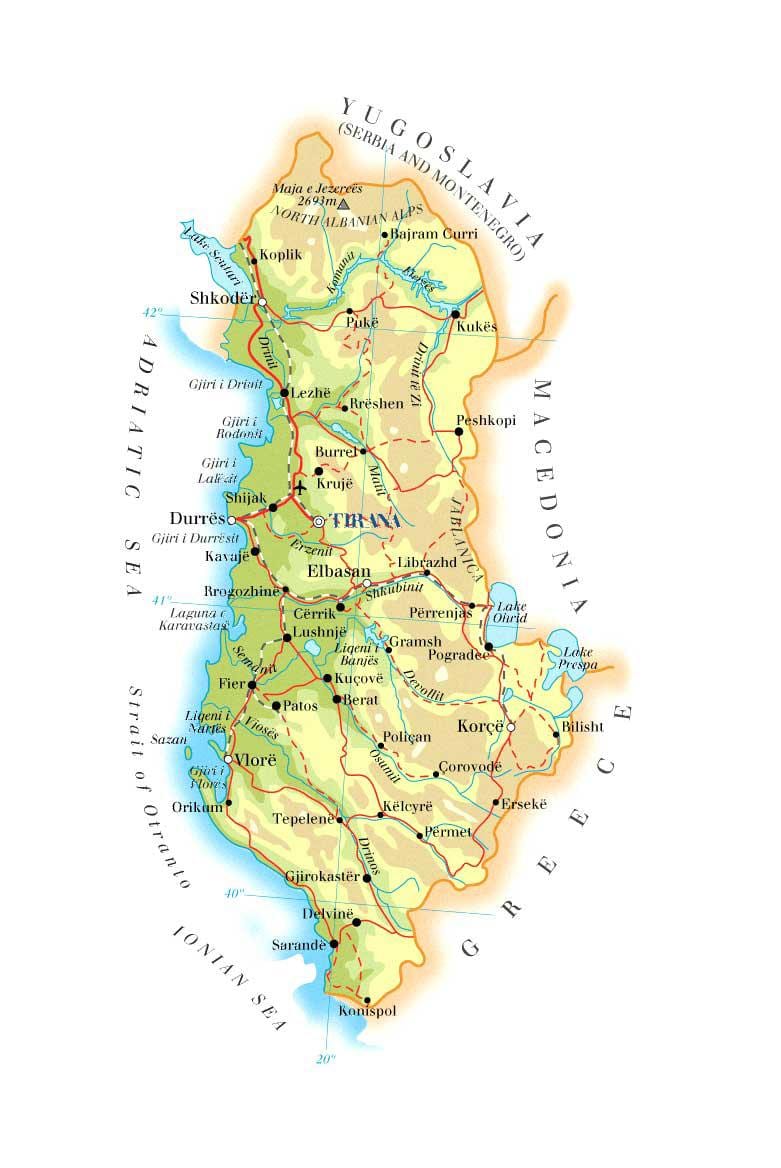térkép fizikai térkép Albánia