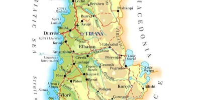Térkép fizikai térkép Albánia